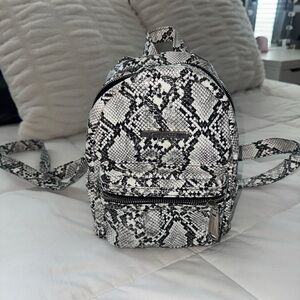 Stylish Black and White Snake Print Mini Backpack
